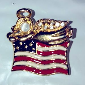 KENNETH COLE USA American Flag With Guardian Angel Pin Brooch Red White  Blue